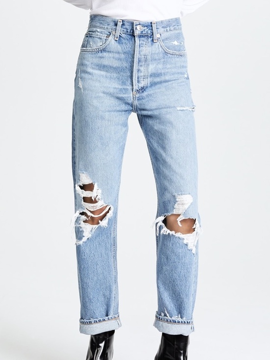 Agolde Denim - Agolde Light Wash 90s Mid Rise Loose Fit Distressed Jeans - 28 W 29 L